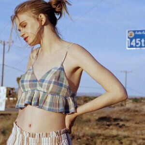 Urban Outfitters Plaid Peplum Cotton Cropped Top - Size M